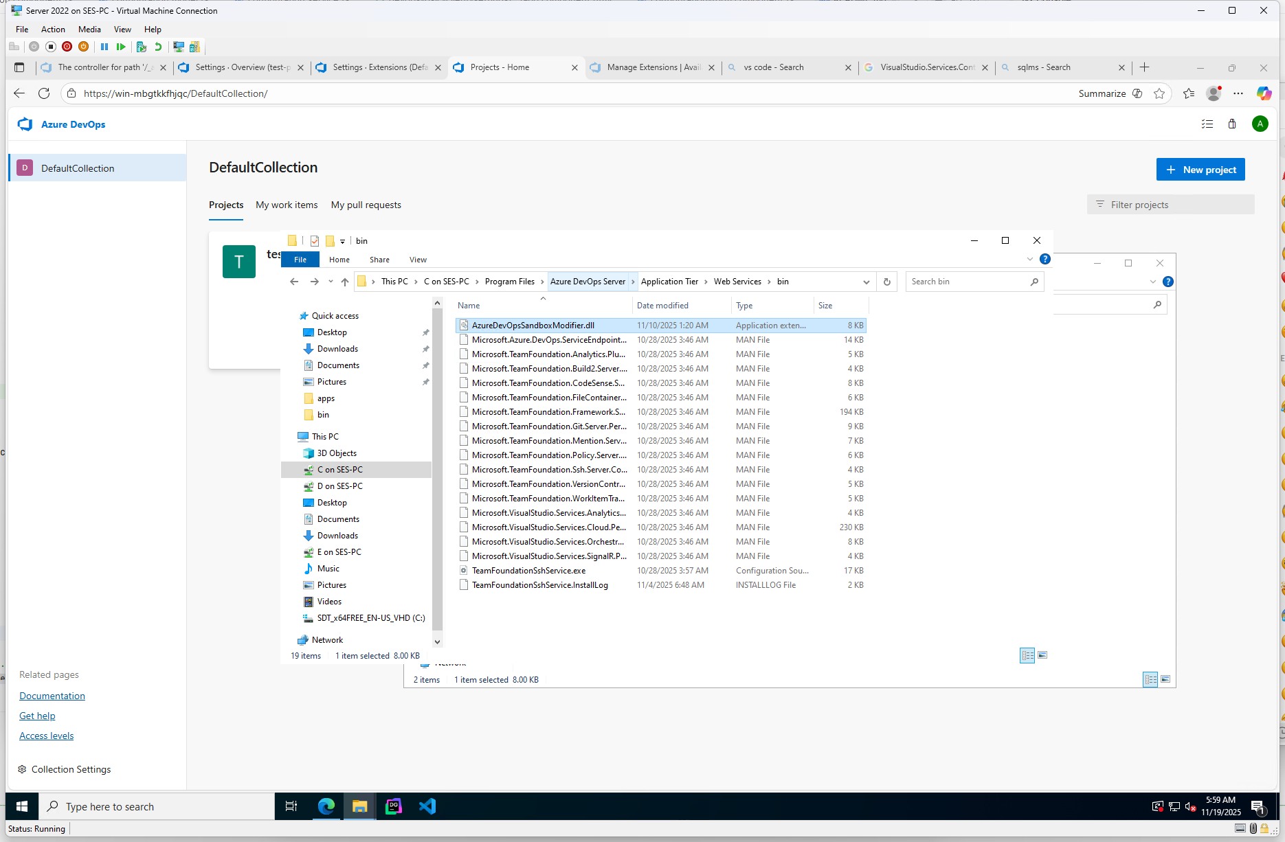 First, install HTTP Module for IISby copying the provided file AzureDevOpsSandboxModifier.dll to <AzureDevOpsInstallDir>