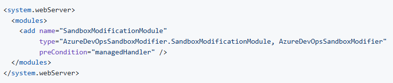 Edit the <AzureDevOpsInstallDir>\\Application Tier\\Web Services\\web.config file and add the following module registrat