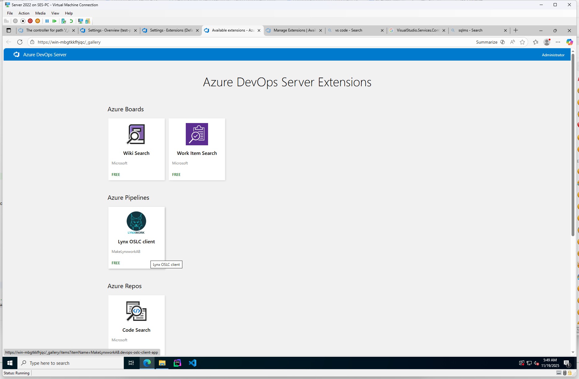 Select "Lynx OSLC client" extension