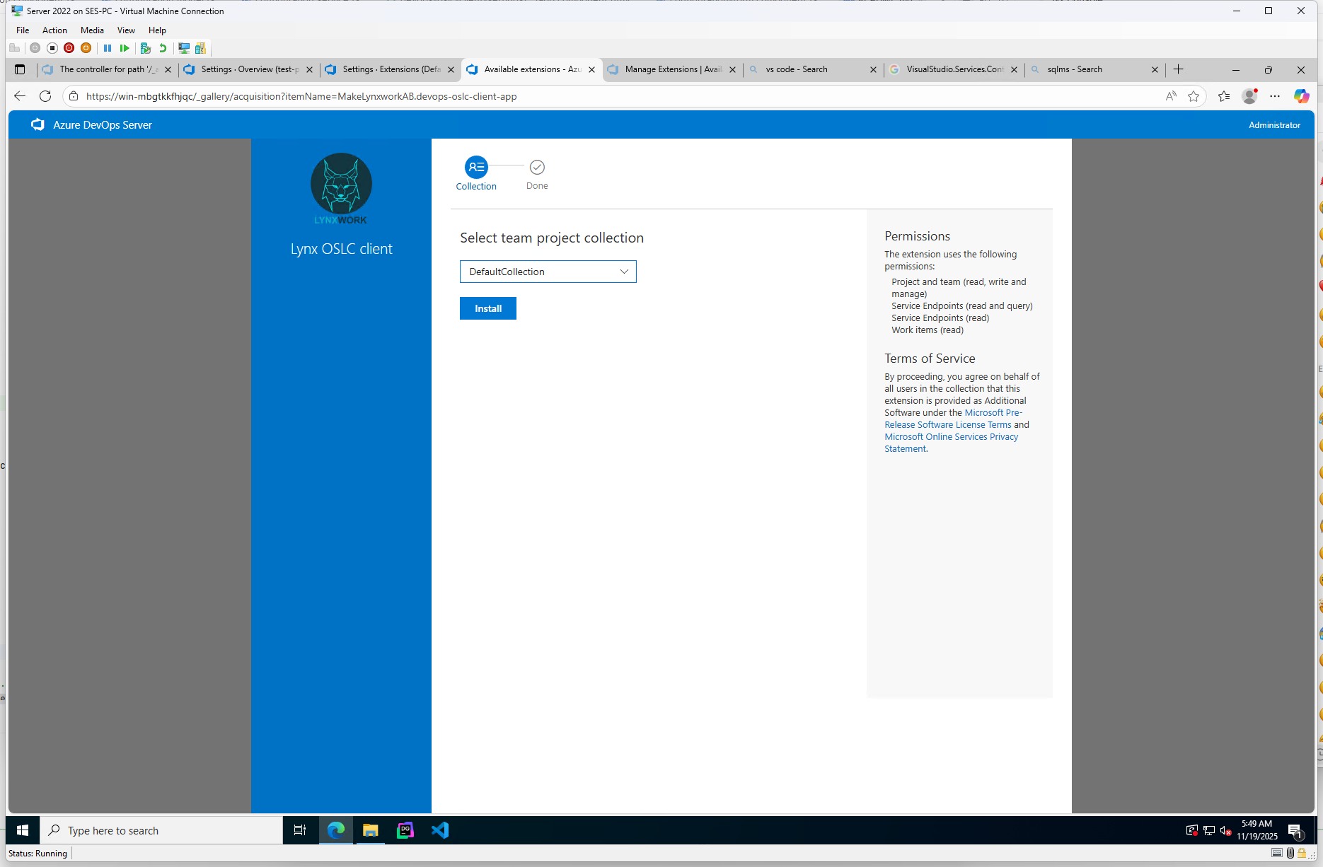 Select the collection where you want to install it to