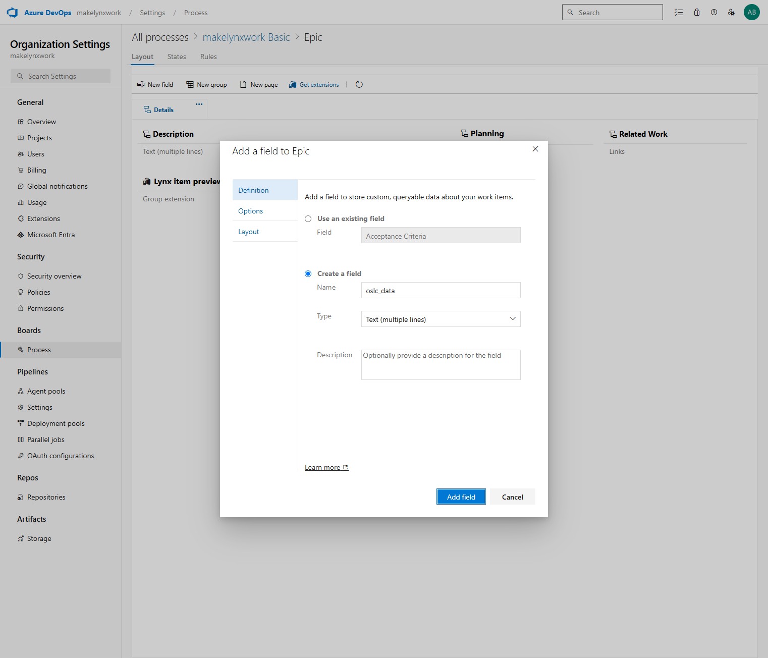 Select "Add field"