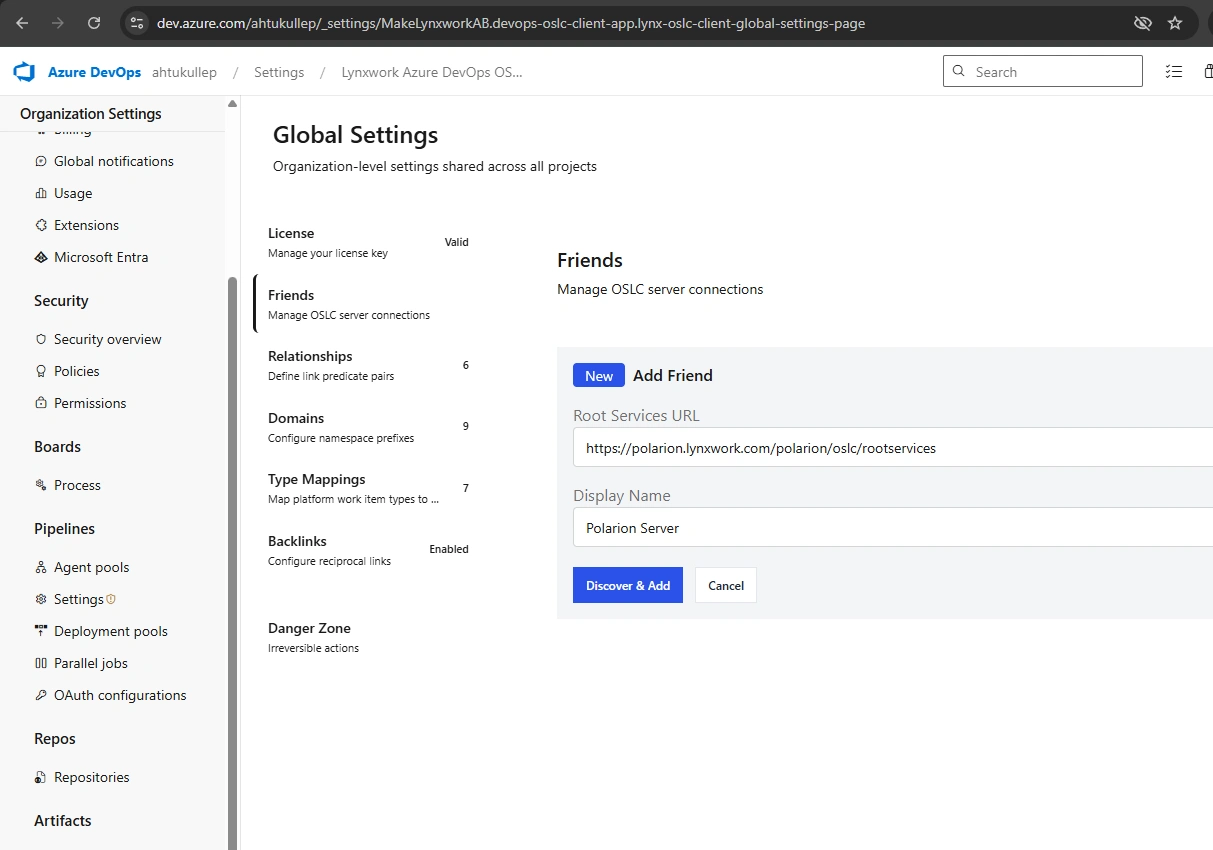 Fill required fields then select Discover & Add.