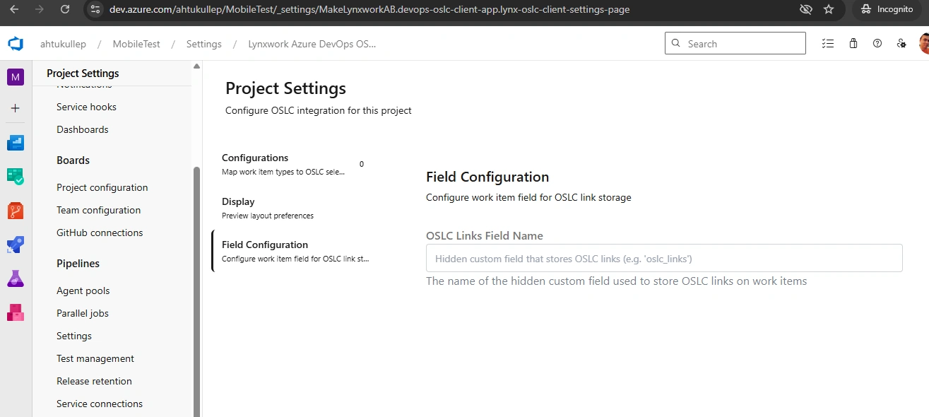 Double-click the "Selected OSLC Links" field.