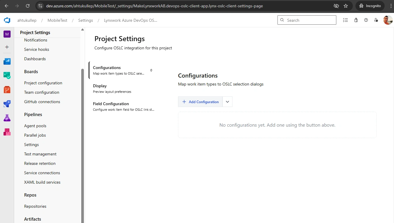 Click the "Selection Dialog URL" field.