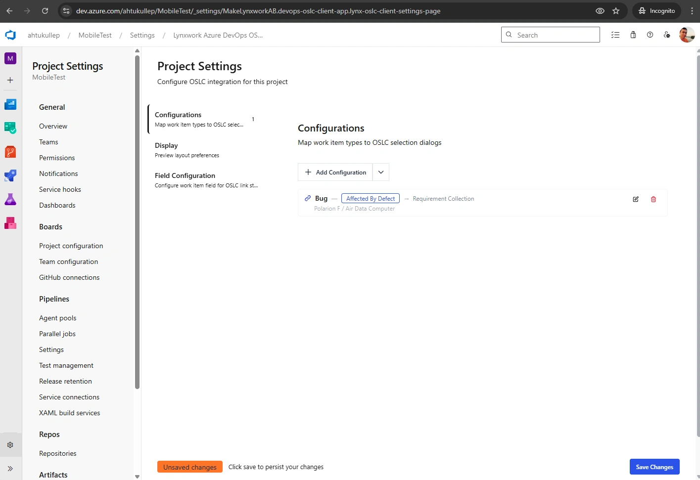 Linking Configuration - Save Your changes